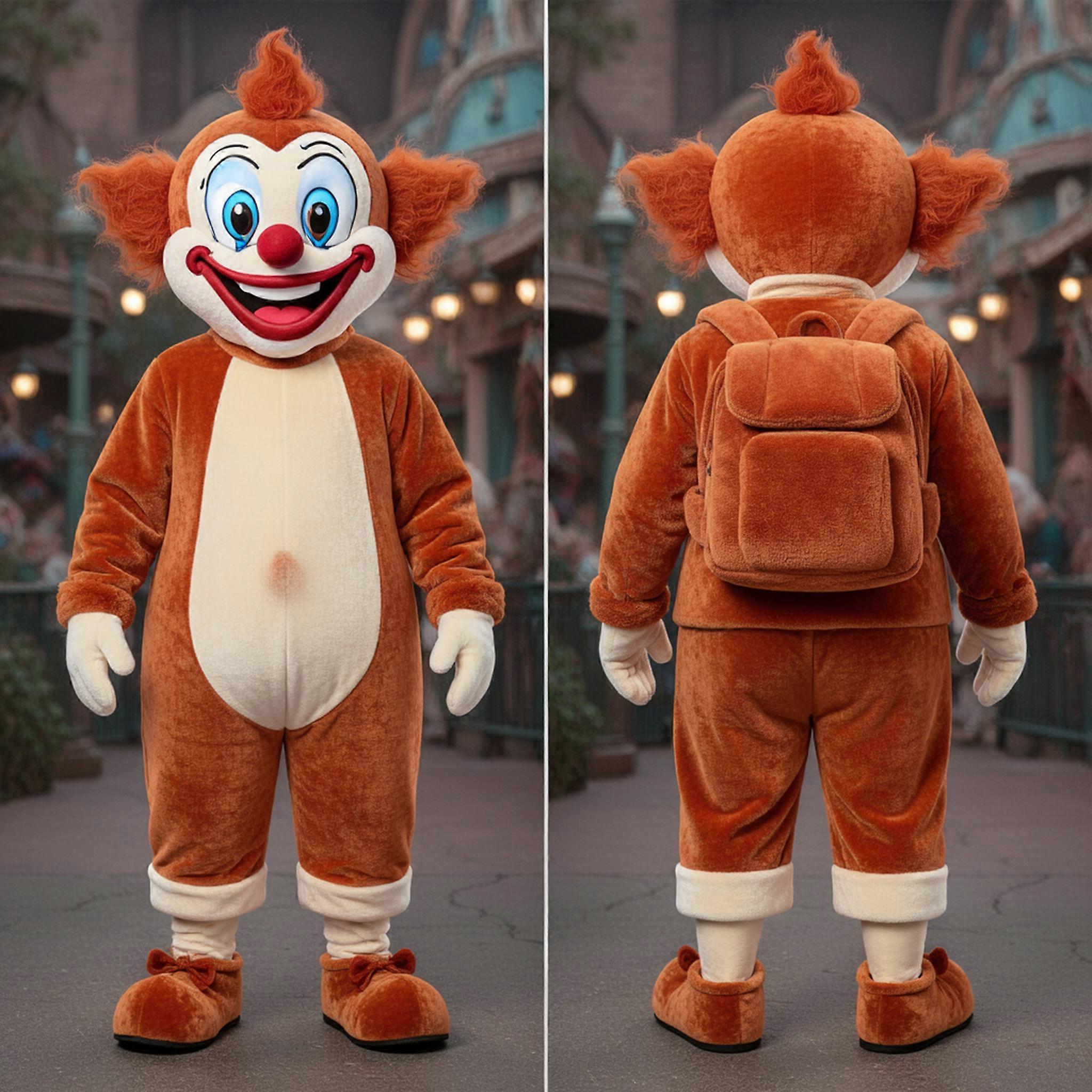 MASTICOT Rust Orange Wide Eyed Clown Mascot