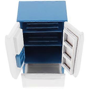 Miniaturkühlschrank zur Dekoration, blauer Holzkühlschrank für Puppenhäuser