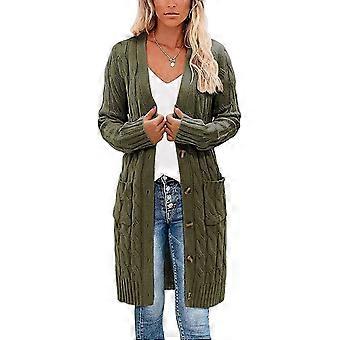 Fall & Winter Women's Long Cable Knit Cardigan Sweater with Pockets, Open Front Buttons, Long Sleeve