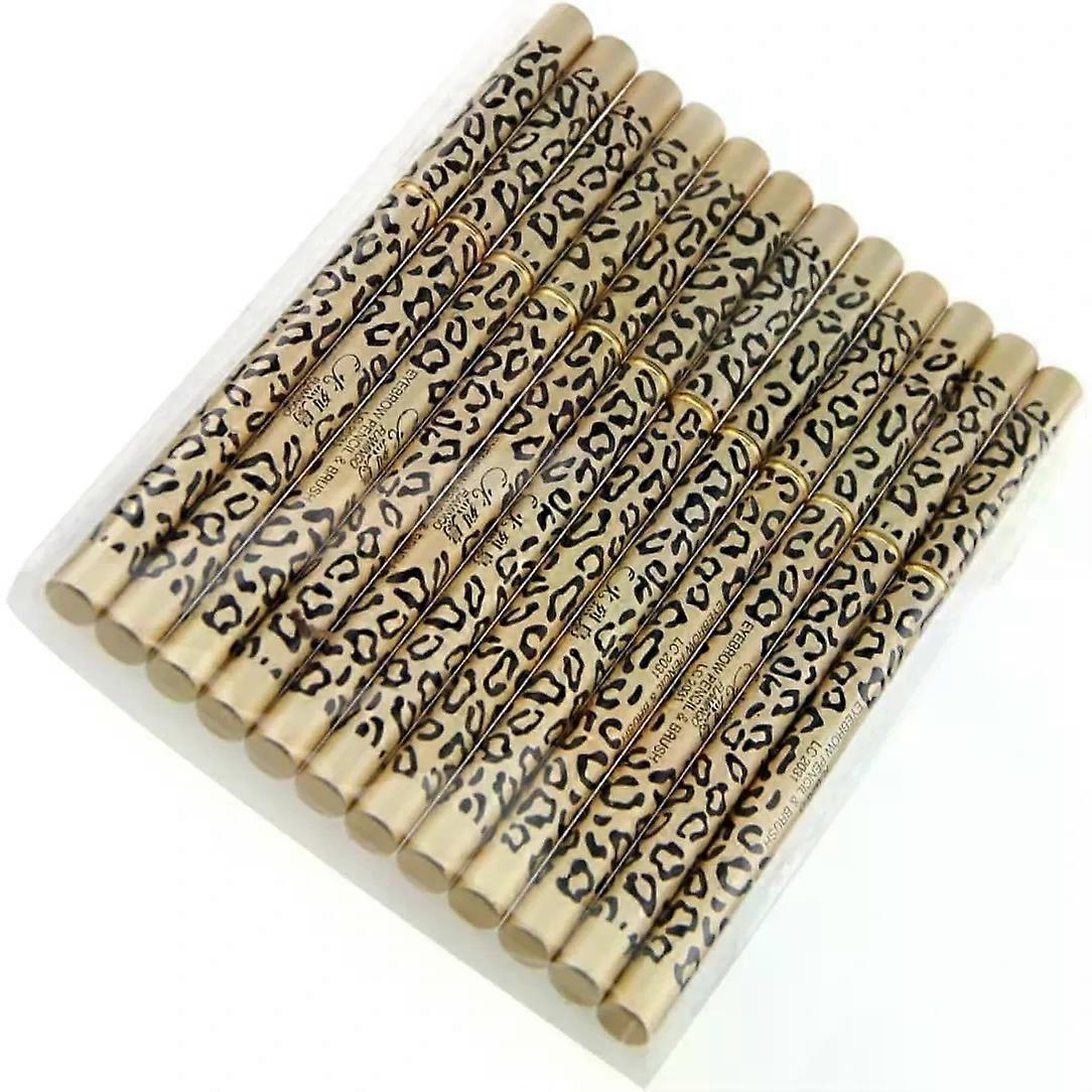 Waterproof Eyebrow Pencil with Brush Black 12pcs Leopard Shell