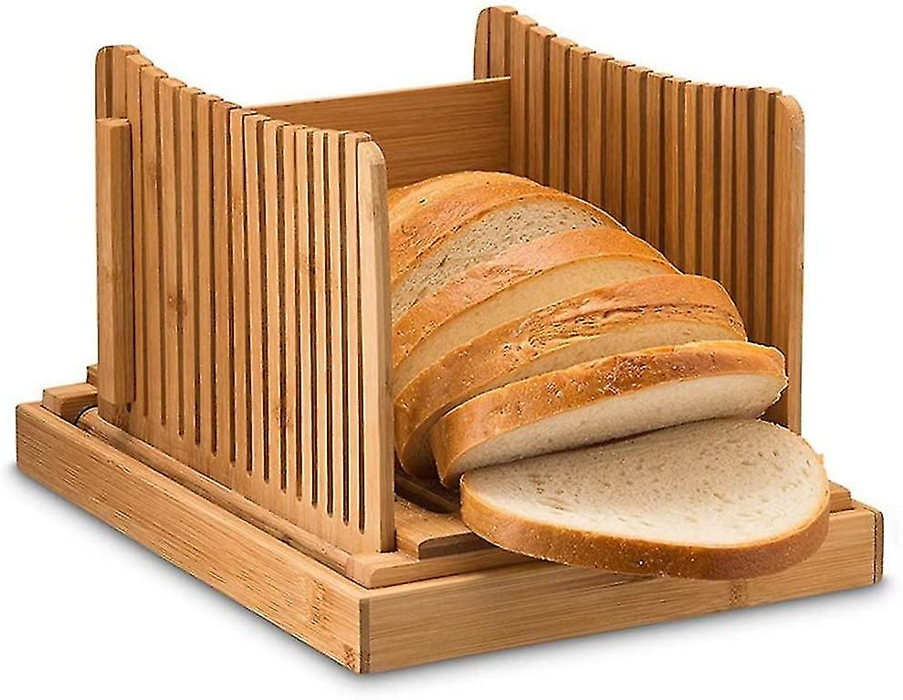 Bamboo Bread Slicer - Adjustable, Compact, Collapsible, Slicing Guide With Crumb