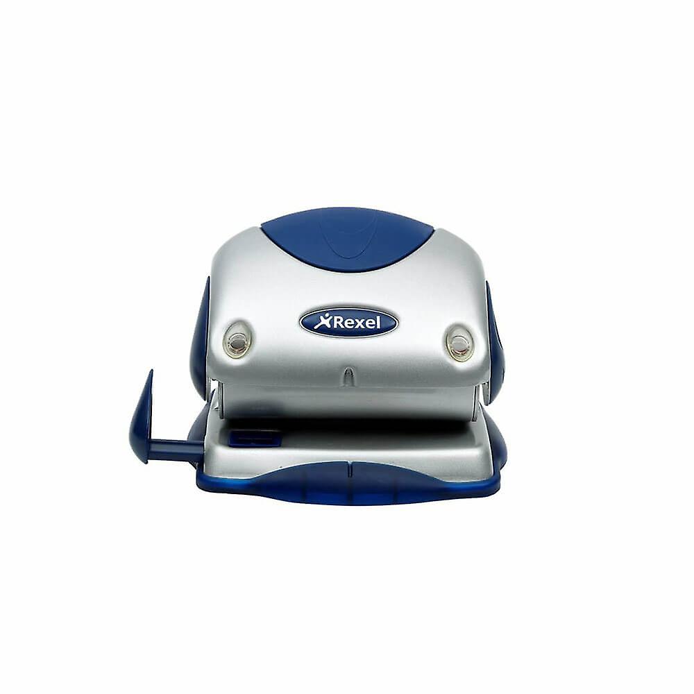 Rexel 2 Hole Small Precision Punch Silver Blue Soft Feel Handle Non Slip Feet