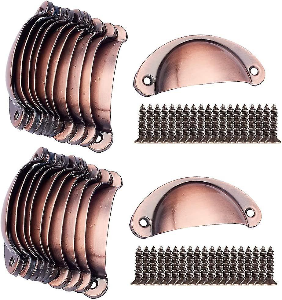 20 Packs Retro Shell Cup Handles, Brushed Red Copper Kitchen Cupboard Drawer