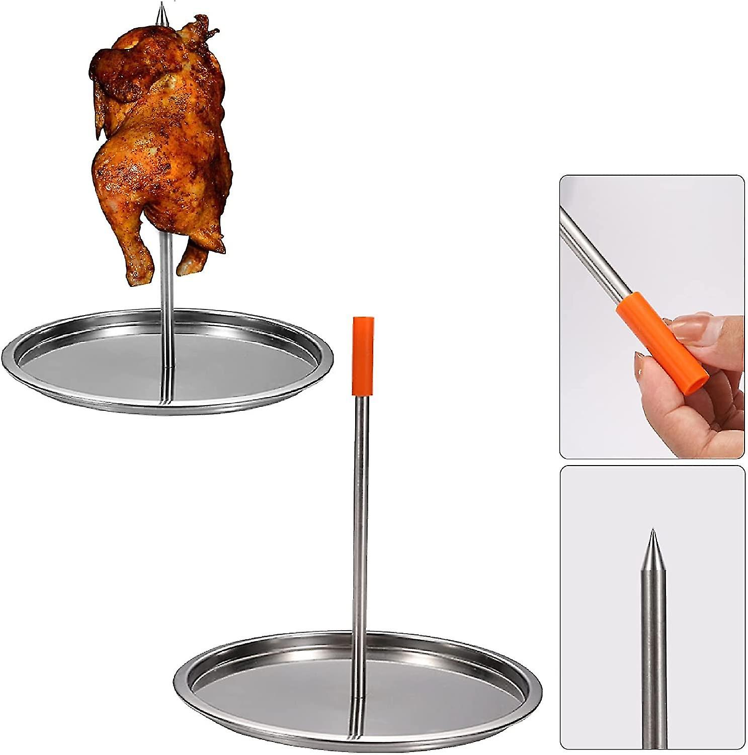 Bbq Vertical Skewer, Chicken Roaster Rack With Base Barbecue Spit Skewer Grill, Stainless Steel Roaster
