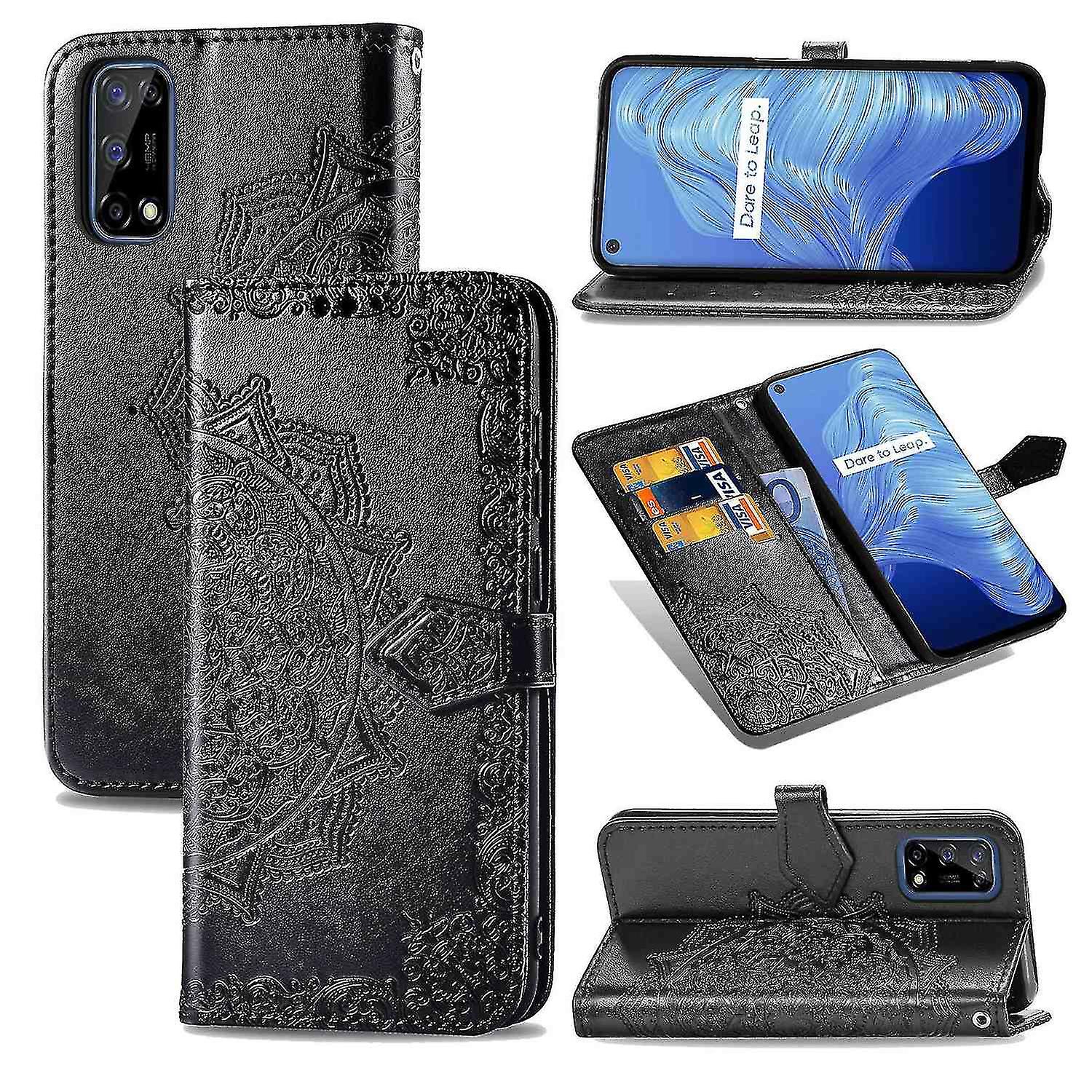 متوافق مع Realme V5 5g غطاء محفظة جلدي زخرف ماندالا صدمة حماية مغناطيسية