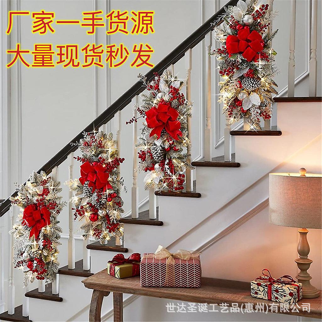 Christmas Gift Xmas 圣诞植绒花环楼挂楼梯花环装饰挂饰圣诞节室内北欧家居场景布置