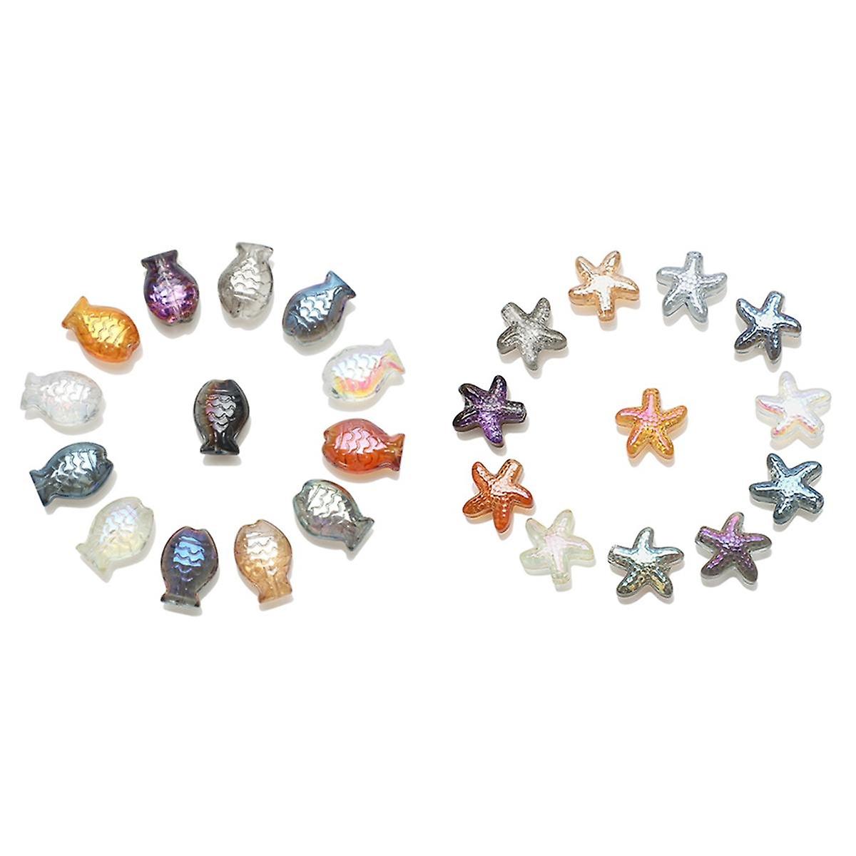 60Pcs Crystal Pendant Fish Starfish Shape Glass Faceted Beads Crafts Material Jewelry Making Earing