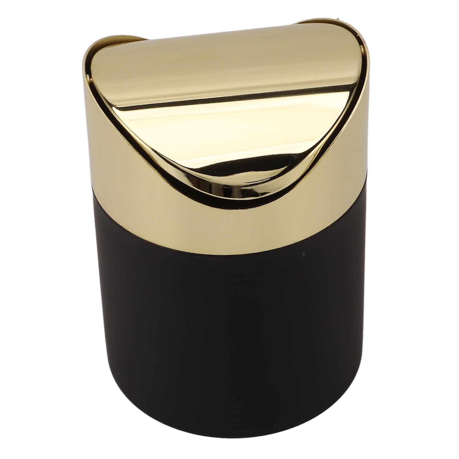 Stainless Steel Desktop Trash Can, Mini Flip Trash Can with Gold Lid