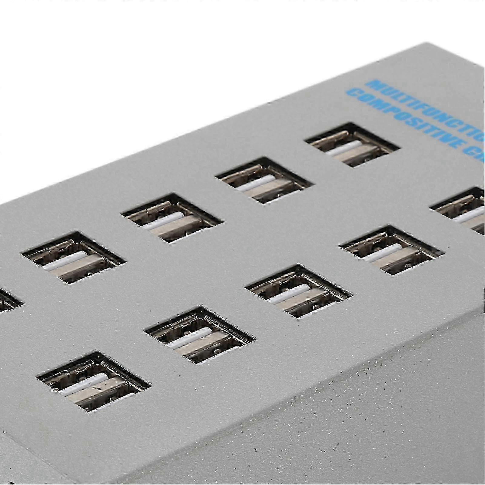 DEWIN Powered USB Hub, Stainless Steel Multifunctional 10 Port USB Smart Hub Splitter Charging Port Power Adapter