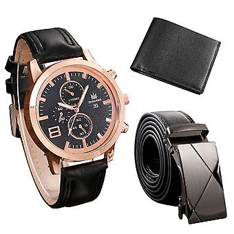 Reloj de los hombres + billetera + cinturón Set Regalo masculino para el regalo de cumpleaños del Día del Padre 3pcs / set