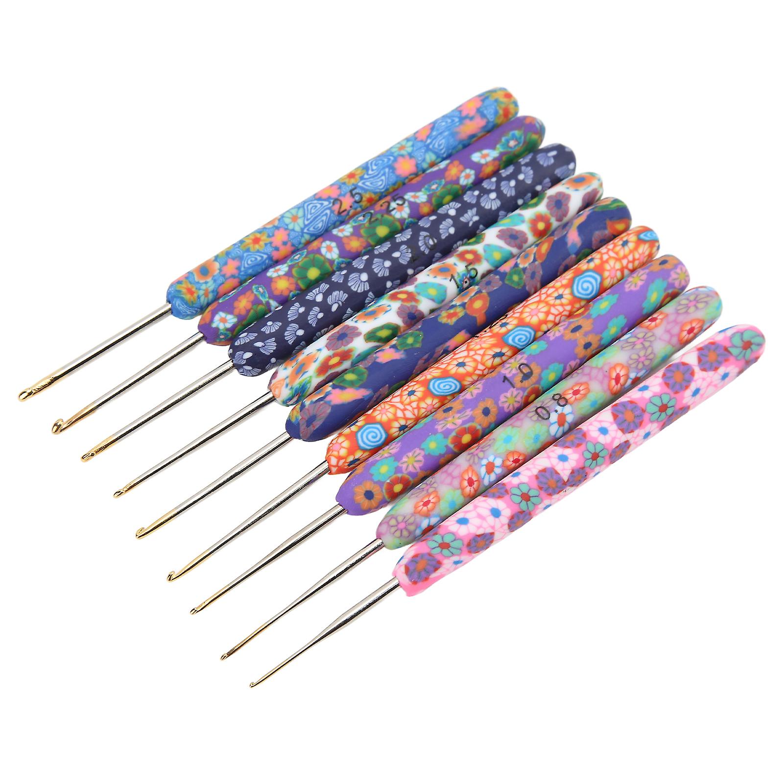 9pcs Crochet Hooks Ergonomic Design Attractive Colors Soft Pottery Handle DIY Making Aluminum Material Knitting Needles
