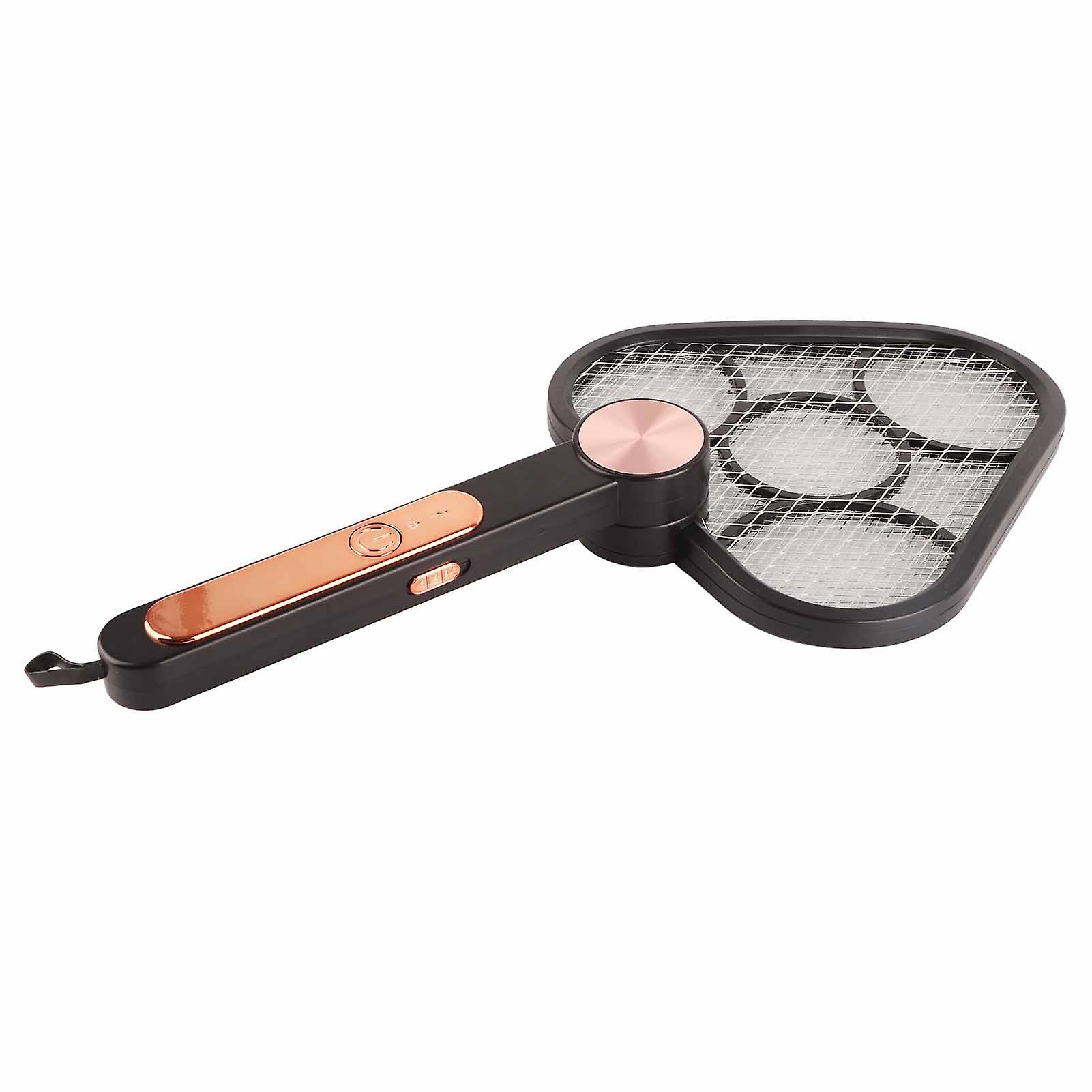 Electric Fly Swatter Foldable Hanging Storage Rechargeable Multi Function Electric Fly Killer Bug Racket Black and Gold USB