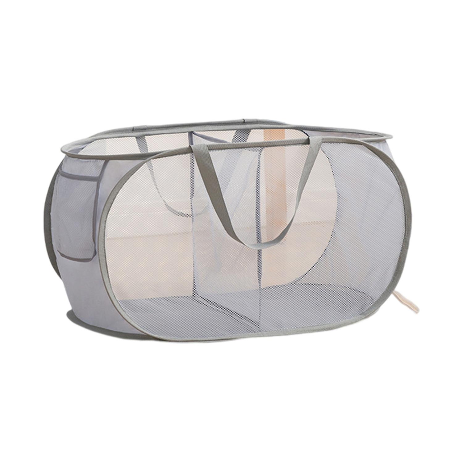 Laundry Basket with Side Pocket Large Capacity 2 Compartments Sorting Collapsible Mesh Laundry Hampe
