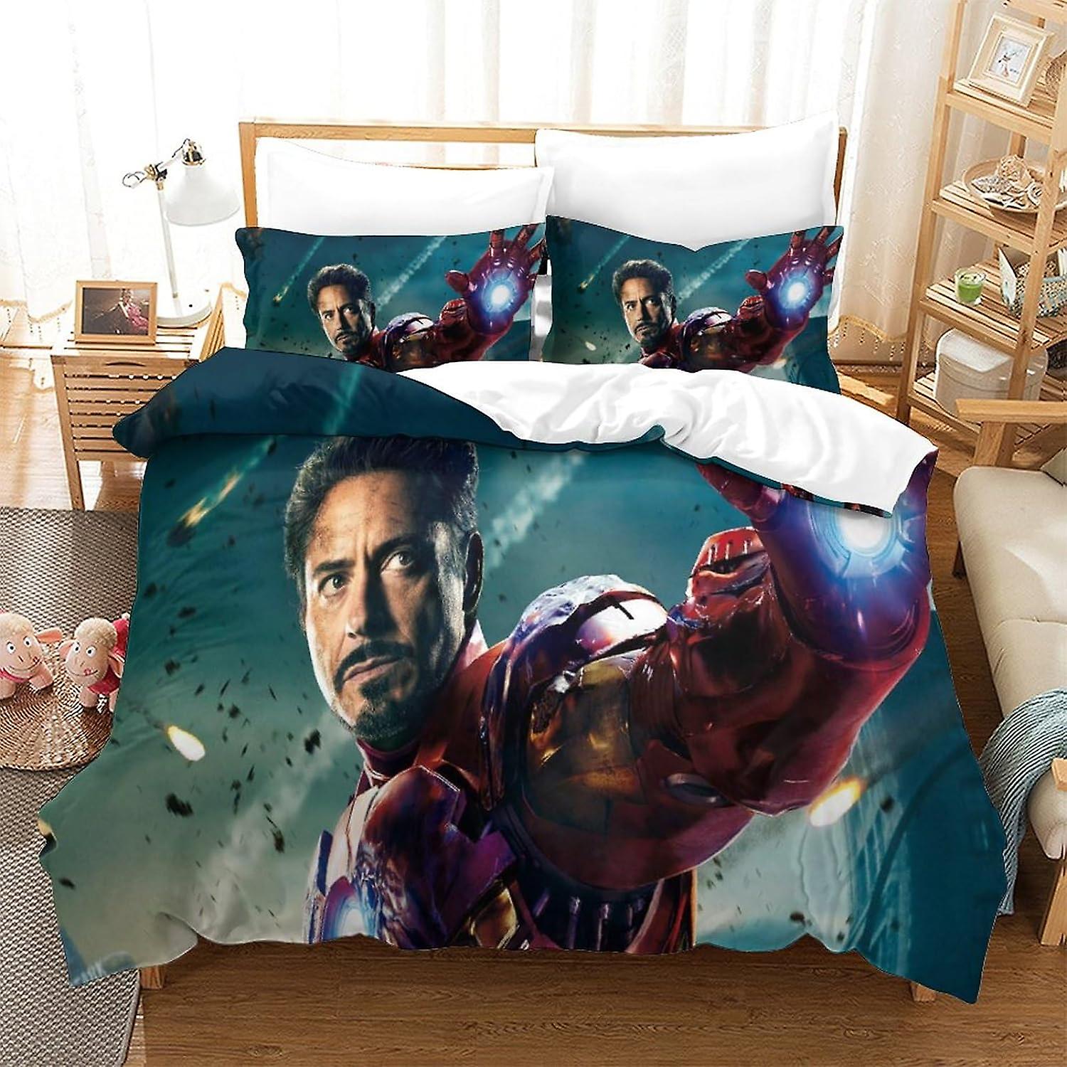 EKENOZ 3D Printed Iron Man Duvet Cover Set Superhero Bedding Set,Hidden Zipper Microfiber Soft Comforter Cover,3 Pcs Bedding Set Quilt Cover Double