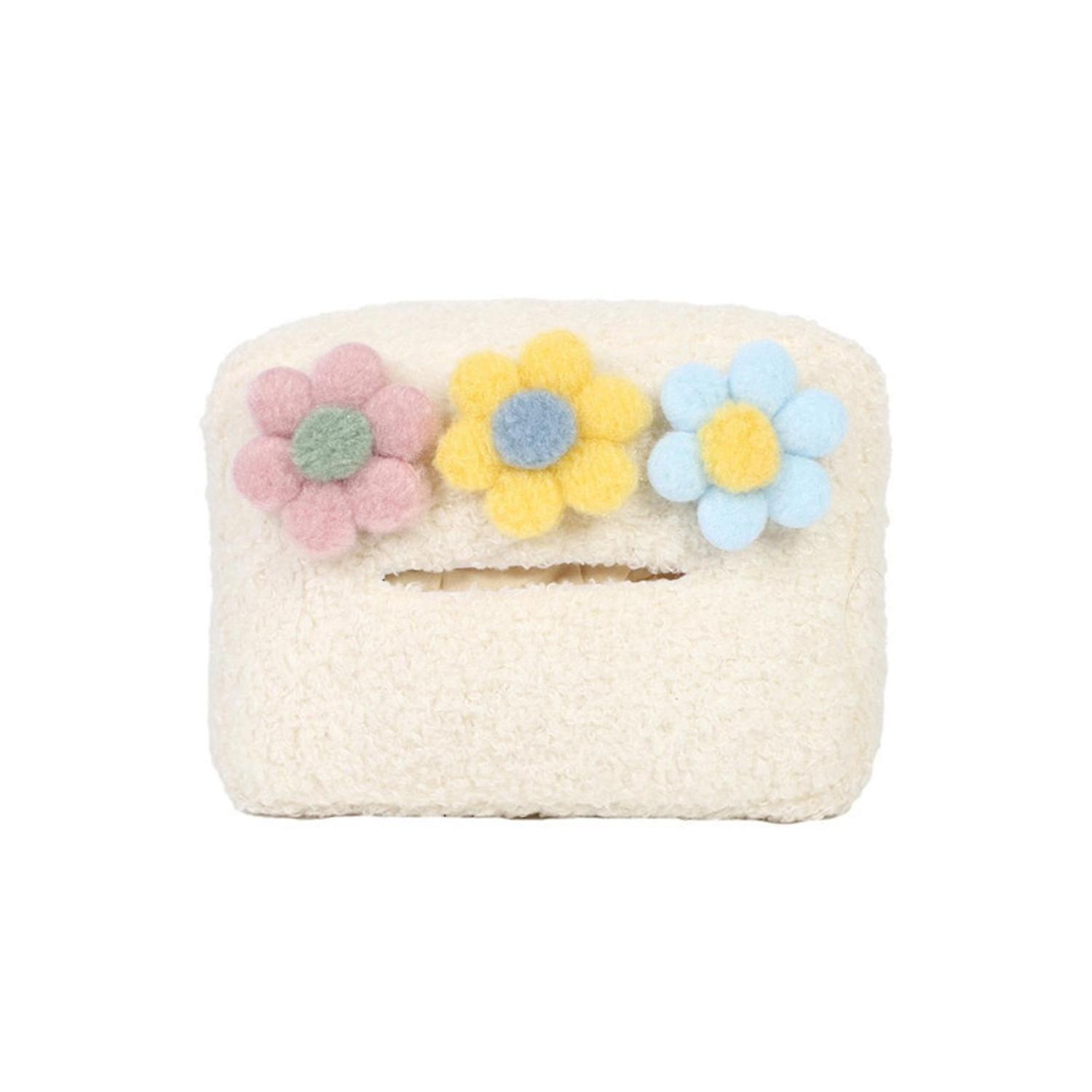 Car Tissue Holder Headrest Mounted Elastic Band Soft Sherpa Zipper Colorful Flower Automotive Napkin