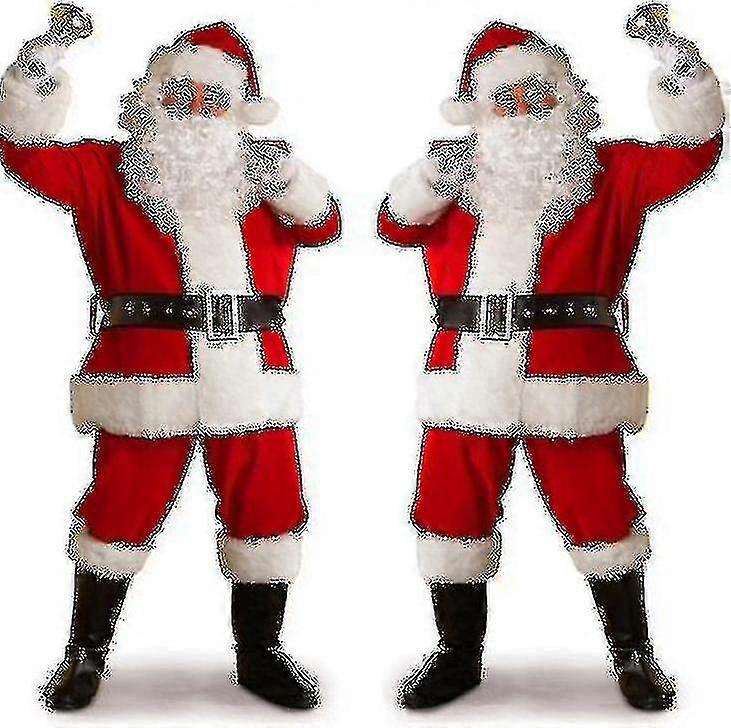 Klassiska vuxna Xmas Flannel Cosplay Kläder, Jultomten Kostym 7-stycke Set
