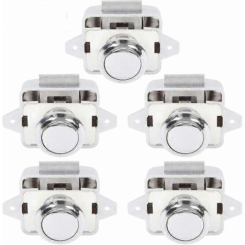 Push Button Motorhome - Lock Latch Door Closer Cupboard Button for RV Motor Caravan 5 Pieces Silver