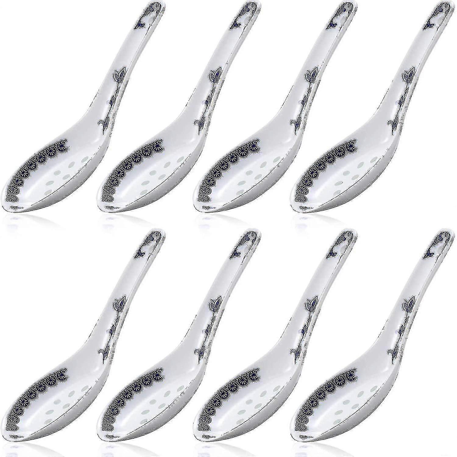 8 Pieces Ceramics Soup Spoons Nese And Porcelain Pattern Spoons Flatware - HE