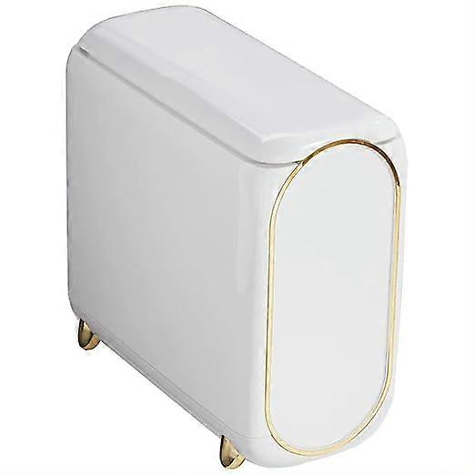 Light luxury bathroom trash can (with lid), 2.6-gallon rectangular slim trash can (with wheels), plastic double bucket trash can, suitable for bedroom