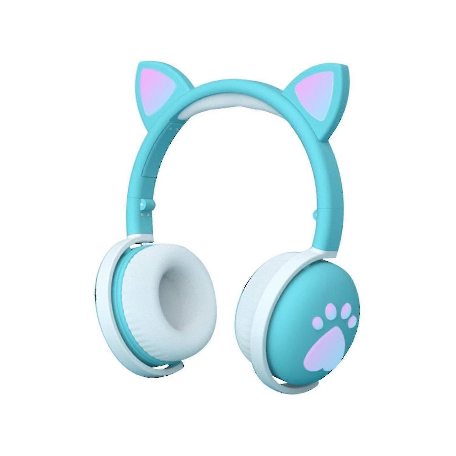 سماعة ألعاب بلوتوث لطيفة من أذن القط ستيريو LED قابلة للطي 3.5 مم إلغاء الضوضاء