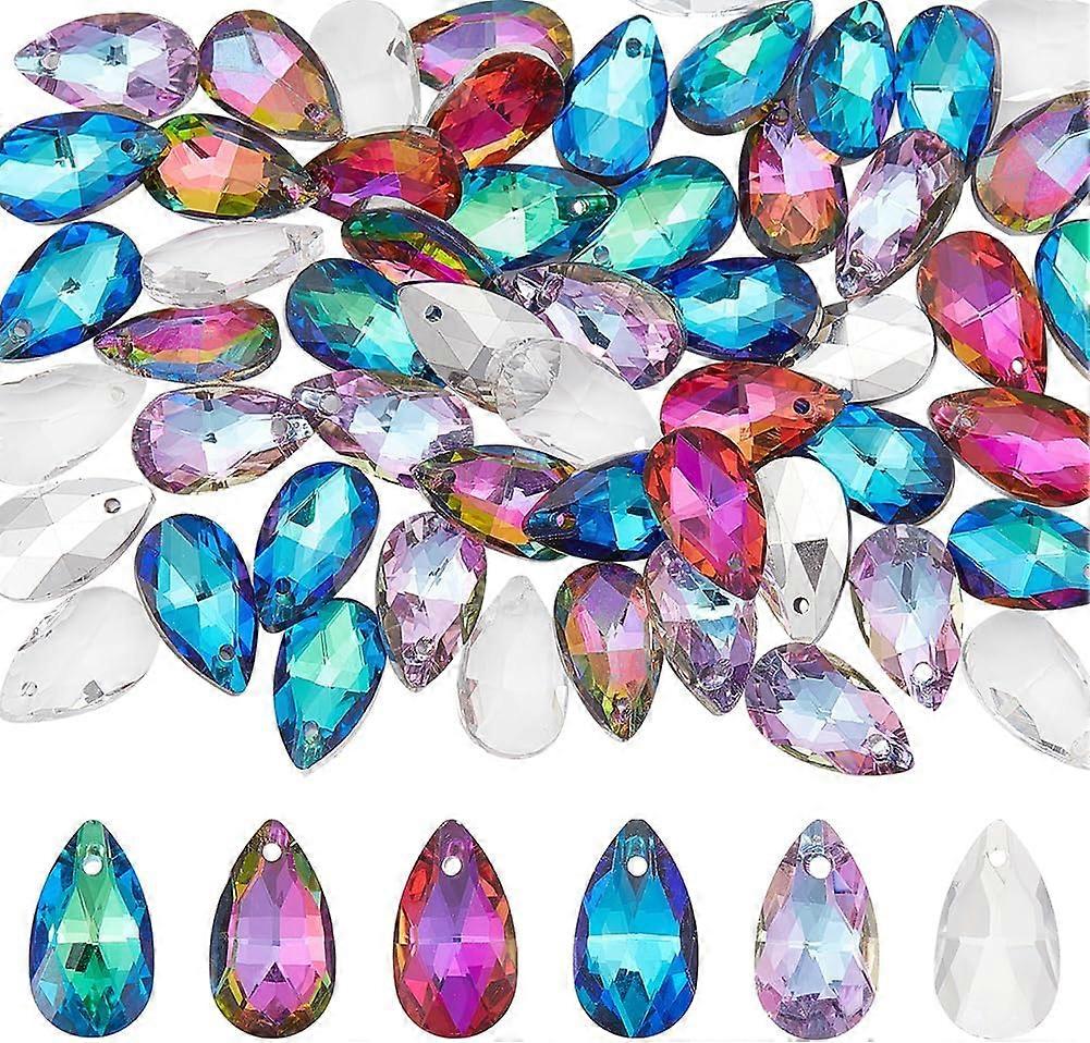 60 Pcs Faceted Teardrop Glass Beads 6 Colors Crystal Grid Teardrops AB Color Waterdrop Top Drilled Hanging Chandelier Dangle Pendants for DIY Jewelry