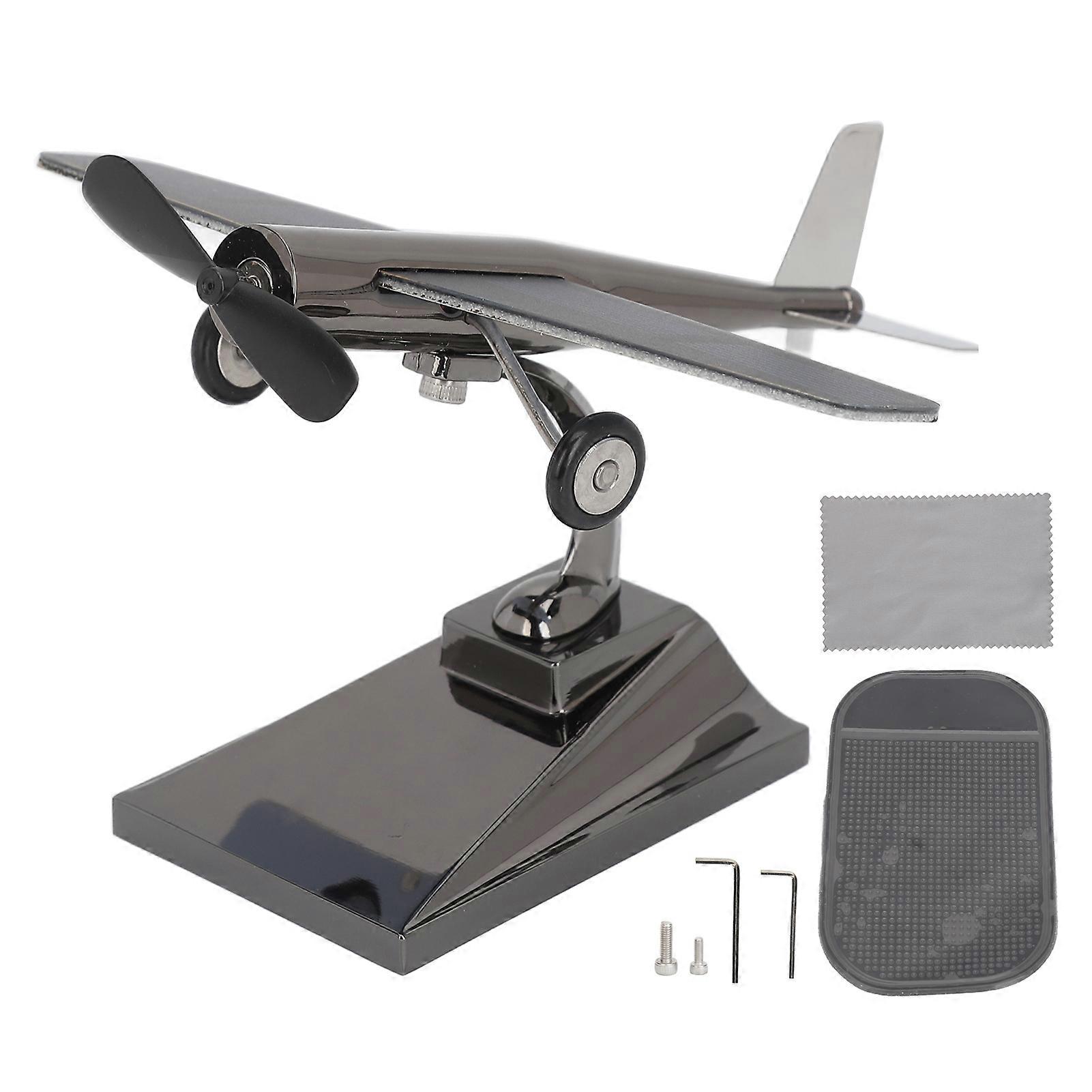 Solar Airplane Rotating Propellers Zinc Alloy Plastic Easy Assembly Solar Powered Aircraft for Car Tabletop Office