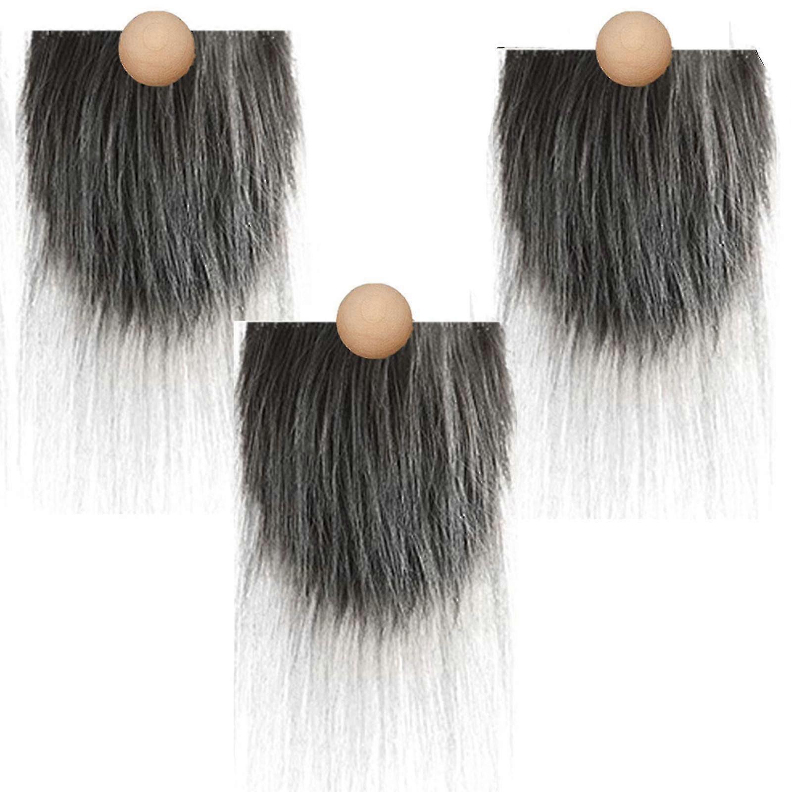 Gnome Beads And Fake Beards 6pcs/set Faux Fur Dwarf Beard Wood Bead For Christmas Plush Gnome Doll Handmade Diy