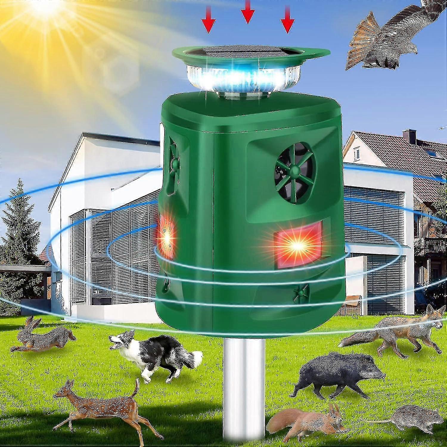 Udendørs Cat Repeller, 360 Solar ultralyd dyreafvisende med bevægelsessensor LED blinkende lys, Cat Scarer 5 tilstande justerbar vandtæt hunderavb