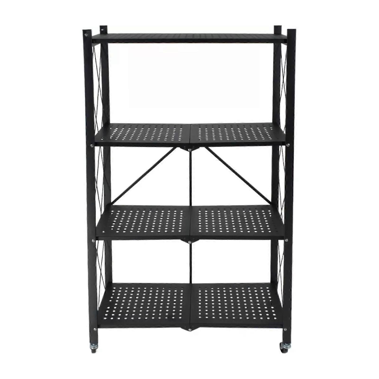 Foldable Storage Rack with Wheels Trolley Utility Cart for Classroom Balcony black