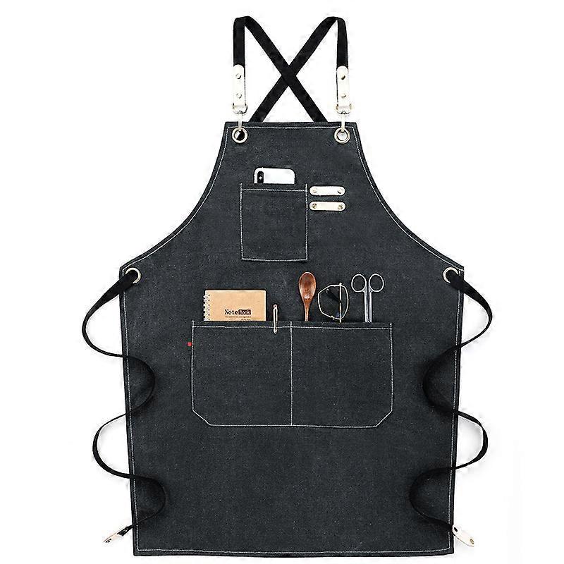 Durable Work Apron, Men Tool Kitchen Apron Adjustable Canvas Strap With 4 Pockets, Carpentry Workshop Apron For Barbeque Baker Carpentry Tattooist Bar