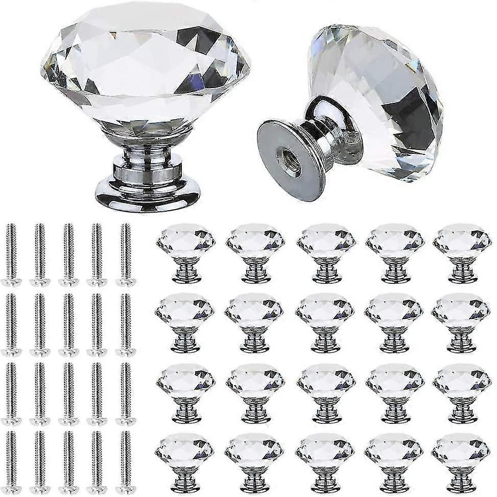20pcs Crystal Cabinet Knobs, 30mm Clear Glass Drawer Knobs Glass Diamond Cut Shape  Board Door  S Pulls Knobs With Screws