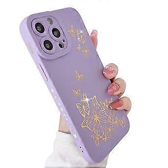 LINJOU Compatible avec la coque iPhone 14 Pro, motif papillon avec motif de cœur plaqué latéral pour femmeViolet