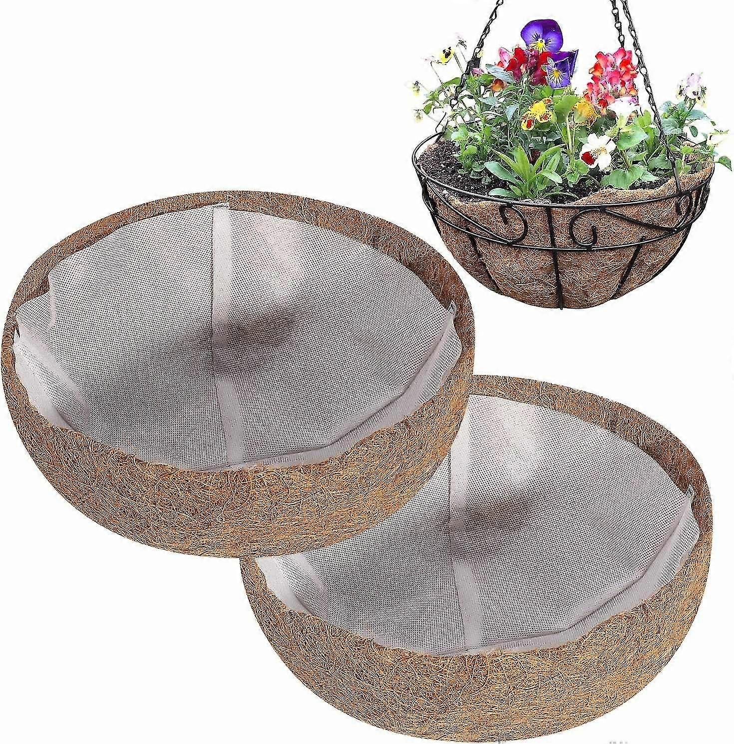 2pcs 12 Inch Round Coco Liners With 2pcs Non-woven Fabric Lining, Coconut Coir Fiber Liner Repl