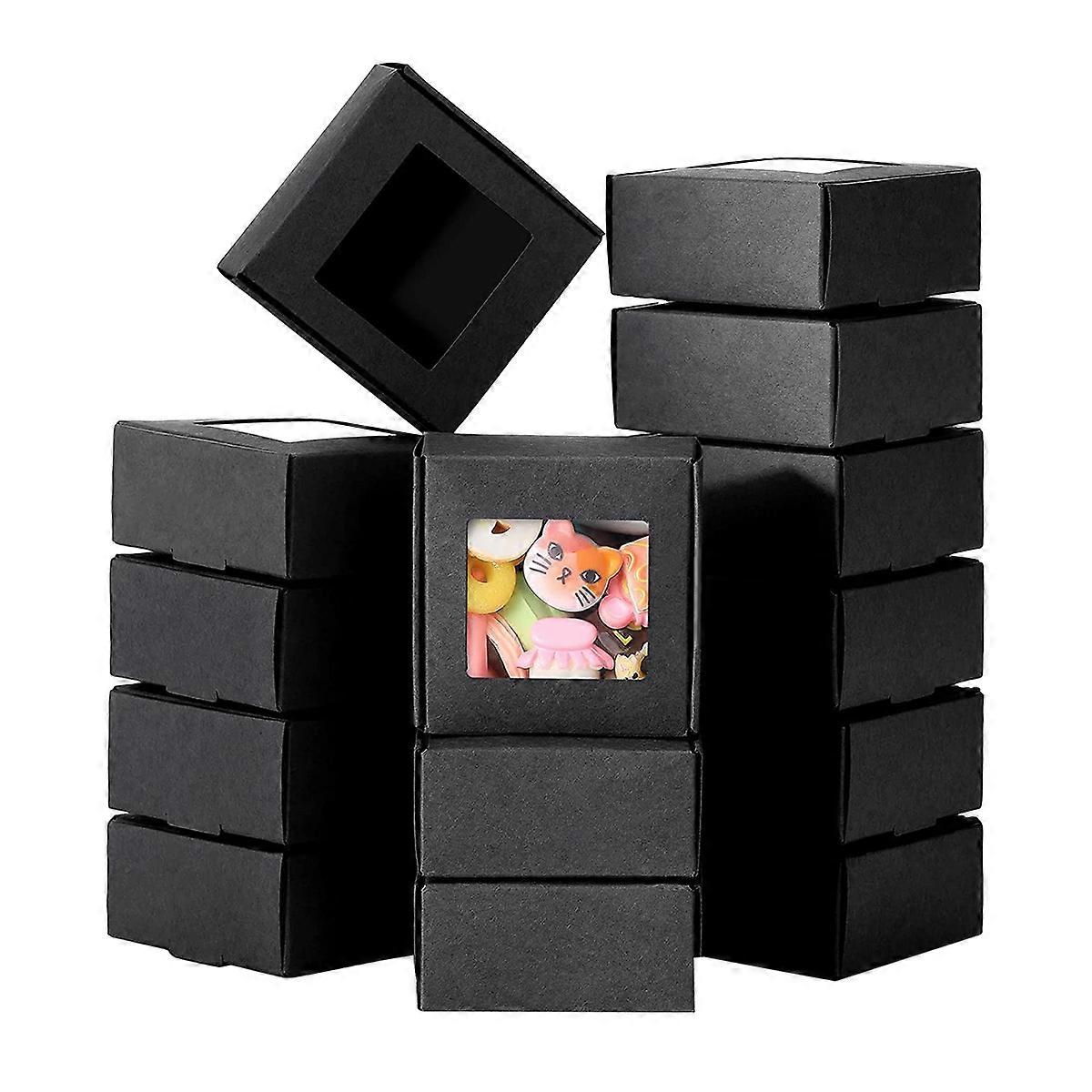 50 Pieces Mini Kraft Paper Box with Window Packaging Box Treat Box for Soap Treat Bakery (Black)