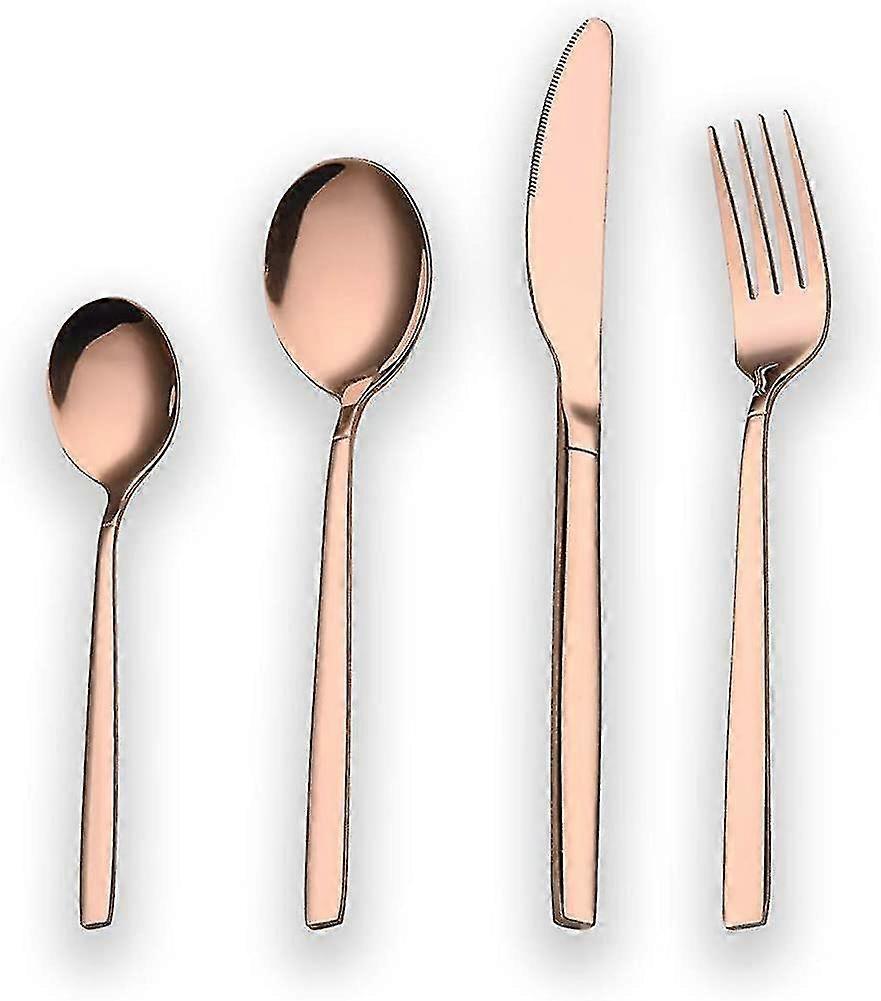 24 Adet Titanyum Gül Altın Kaplama Paslanmaz Çelik Çatal Bıçak Takımı. 24 Adet Bakır