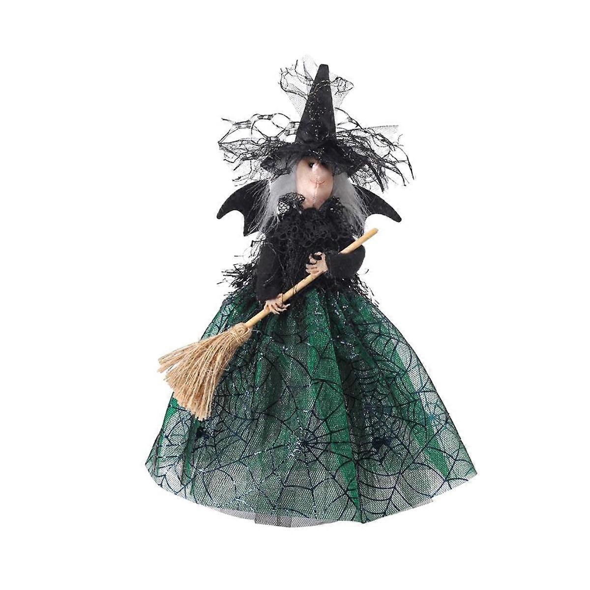 Halloween Witch Decoration 11 Inches Witch Doll Halloween Veil Witch Doll Witch Hat and Witch Broom
