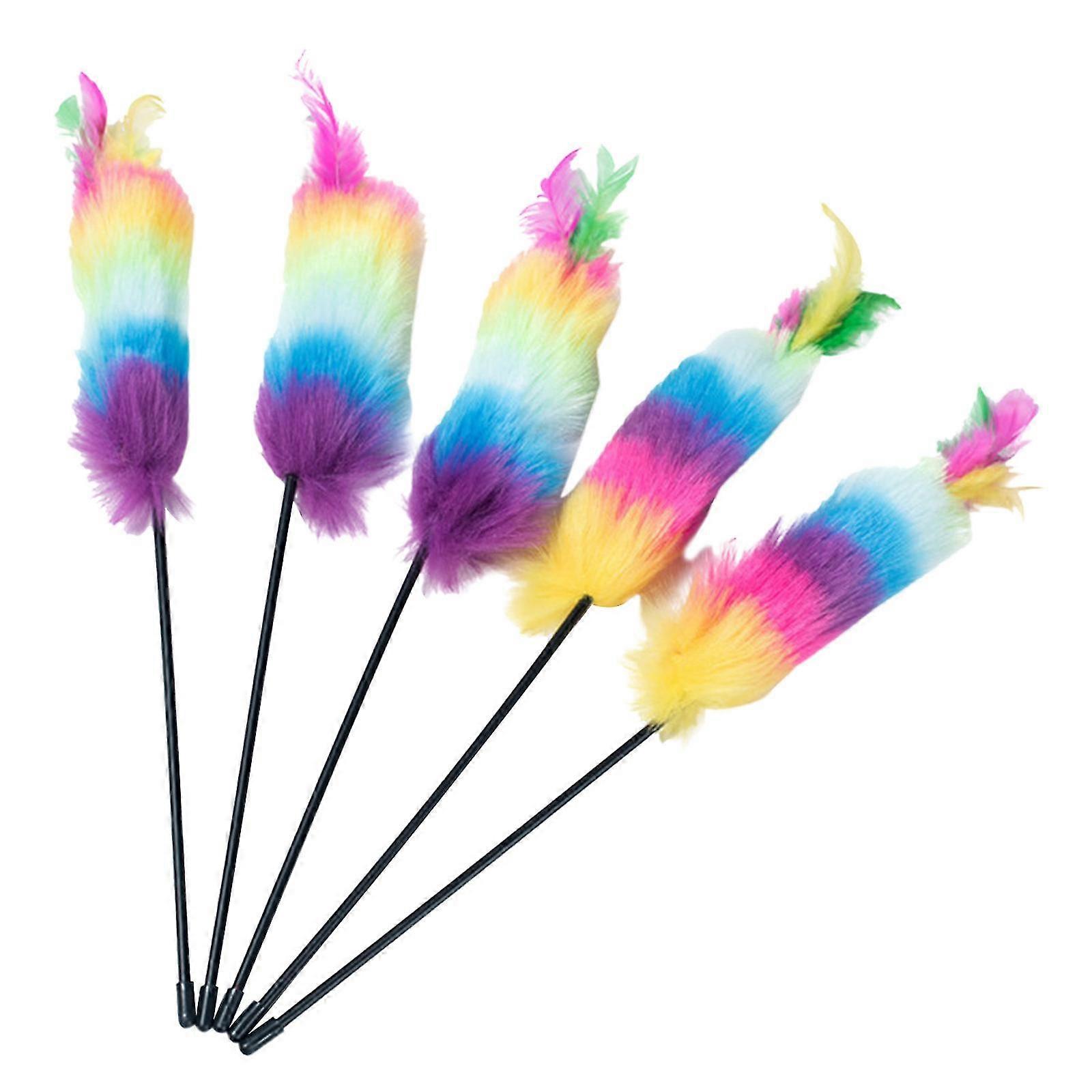 5 Pcs Interactive For Cat Toy Funny Simulation Furry Tail Feather Funny Exercise