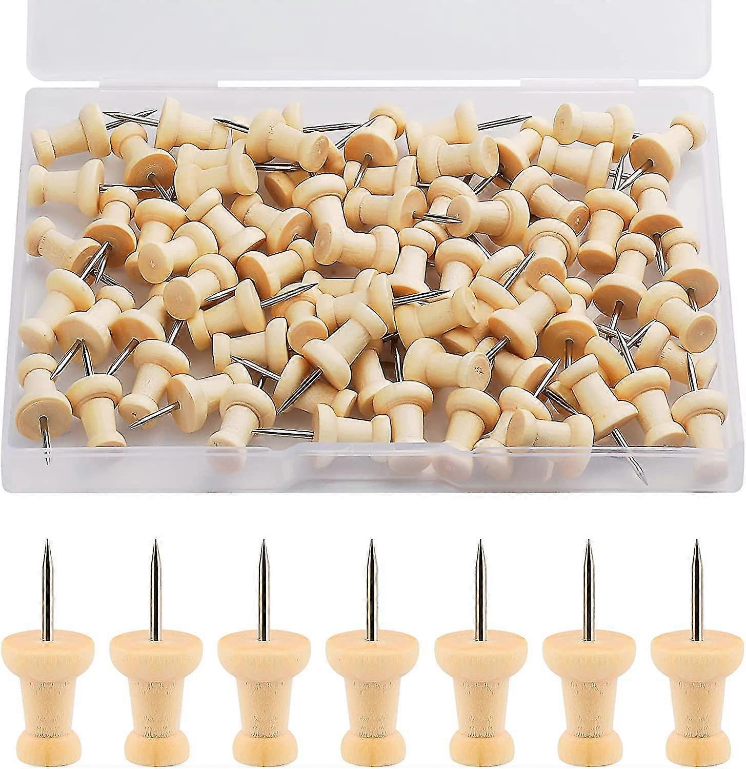 Wood Push Pins Map Tacks Marking Pins Wooden Map Thumb Tacks With Steel Point For Cork Bulletin Board Craft Projects (natural Color)100pcs