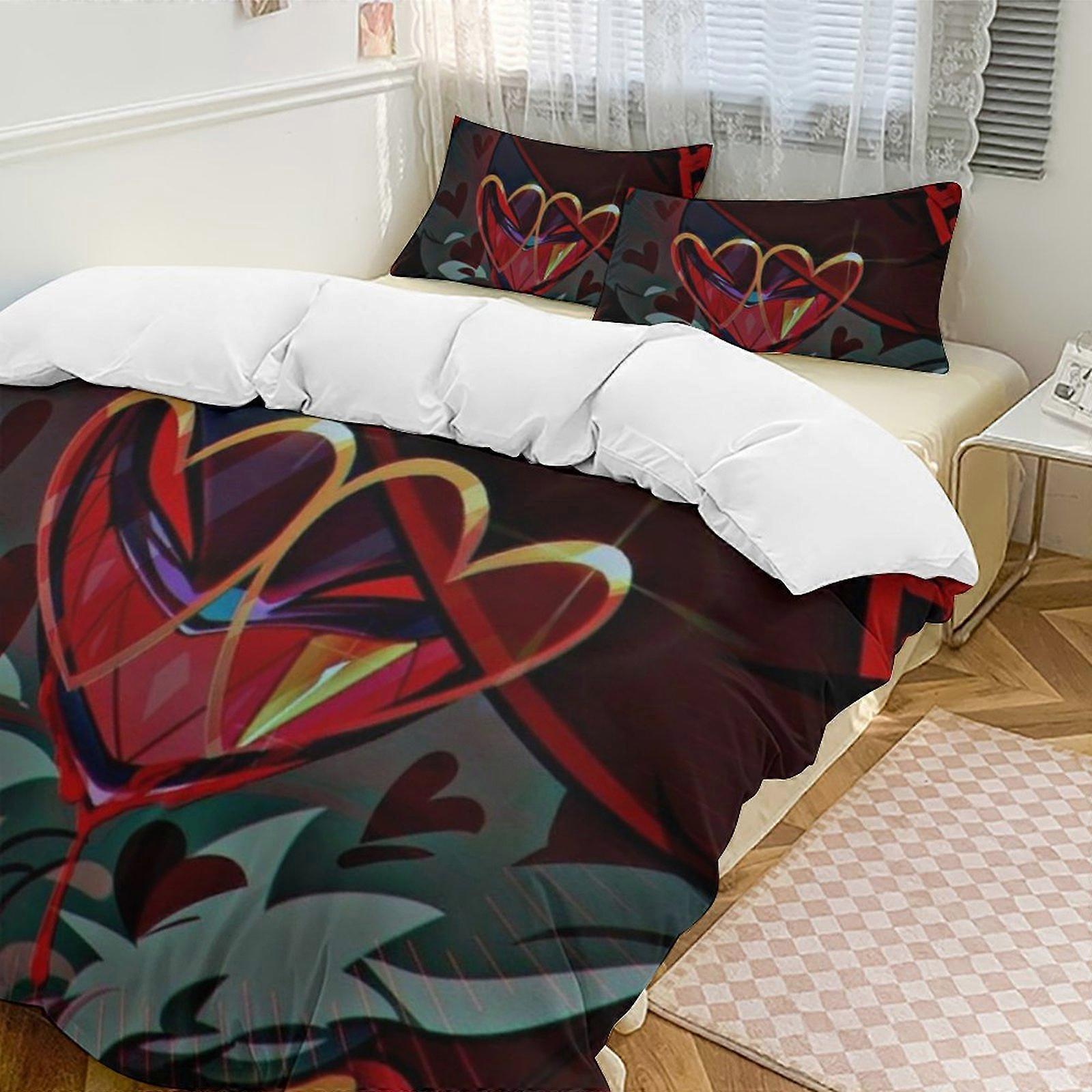 v339 Hazbin Hotel 2 Cama Capa de Edredom Conjuntos de Cama de Microfibra Conjuntos de Edredom Leve de 3 Peças, 1 Capa de Edredom e 2 Fronhas para Crianças aa339