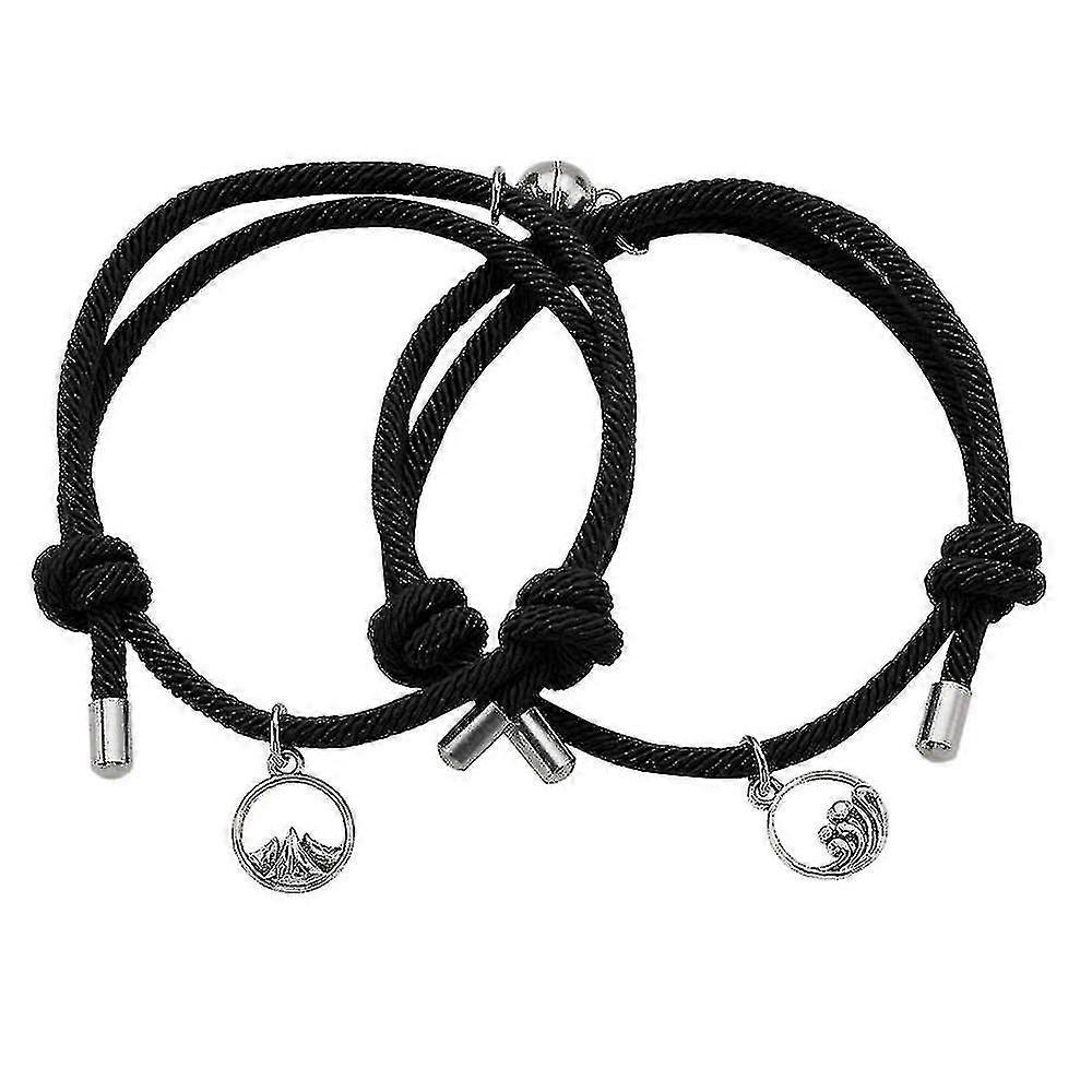 Pair Of Couple Bracelets, Braided Strap, Black