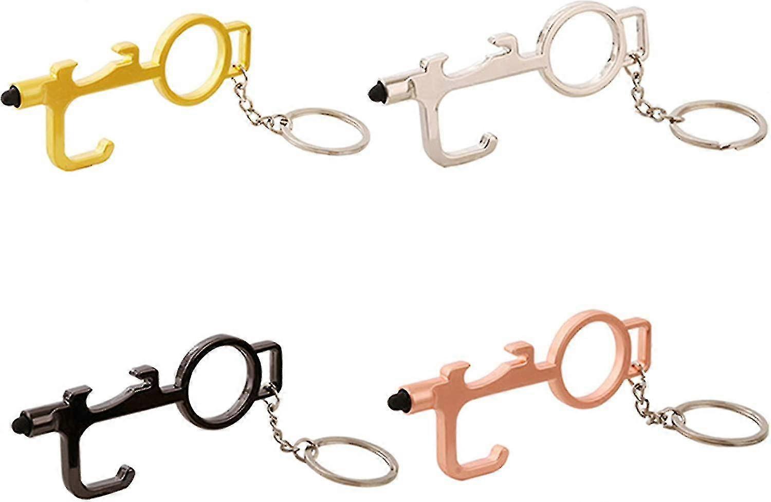 4pcs Portable Contactless Door Opener With Key Ring With Rubber Button For Multifunctional Bottle Opener