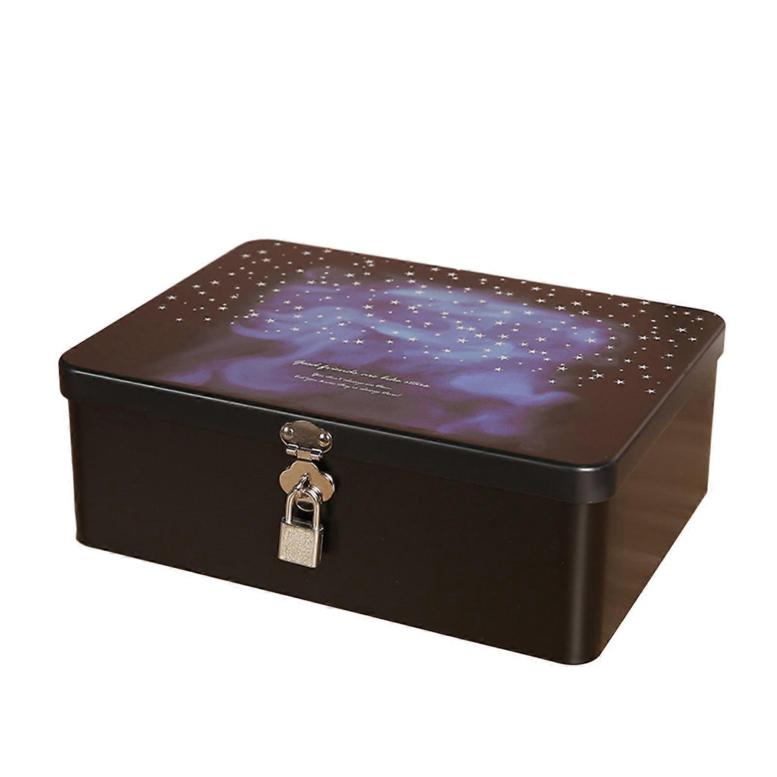 1 Set Tin Box with Lock Key Convenient Desktop Storage Box Vintage Style Jewelry Storage Case for Home