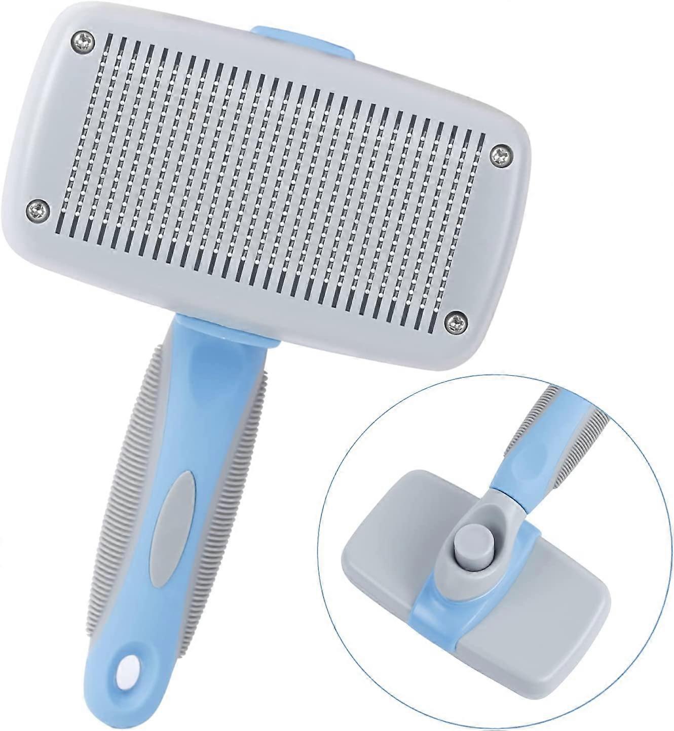 Dog Brush, Self Cleaning Slicker Brush - Blue & Grey