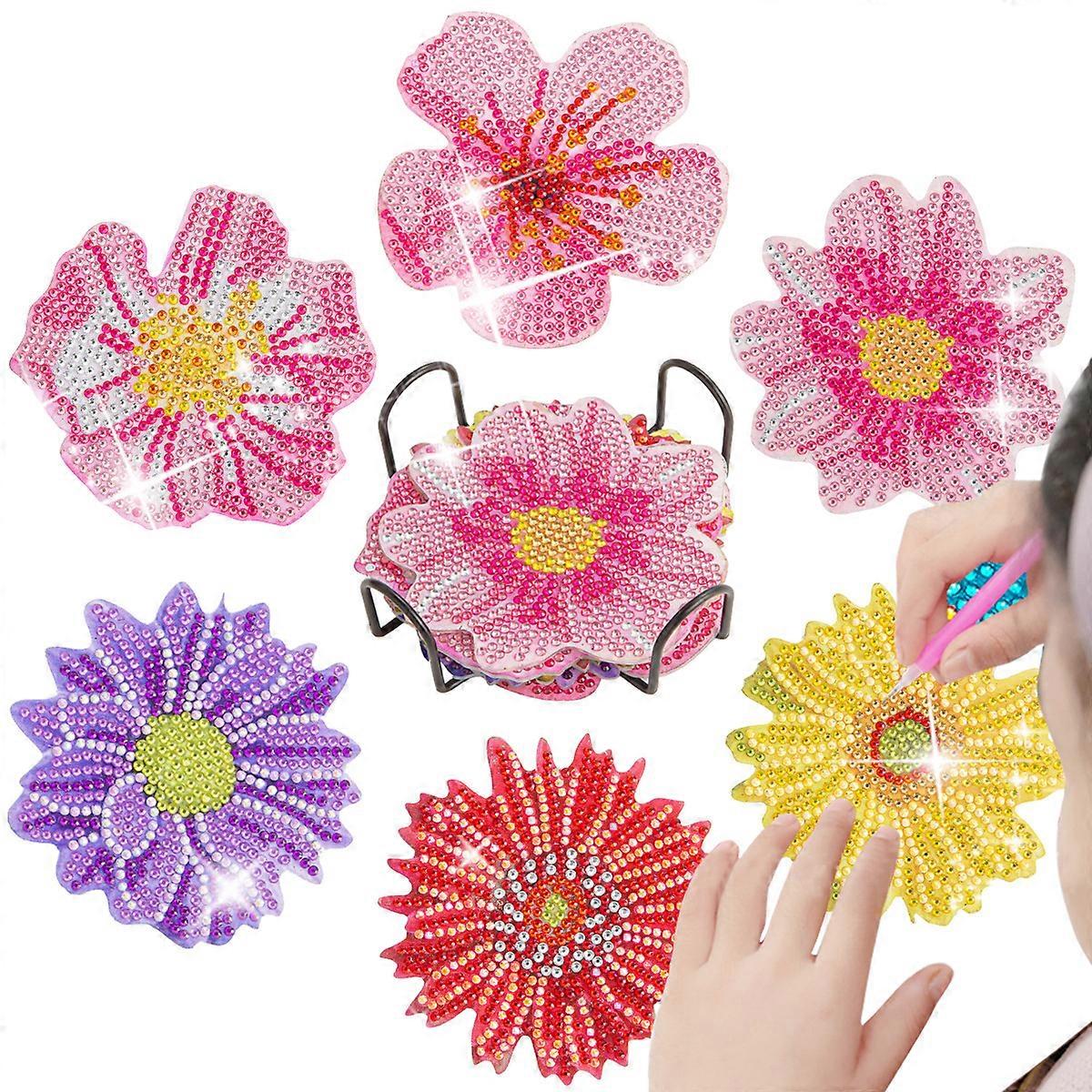 Diamond Painted Coasters Flowers Diamond Painted Tea Coasters