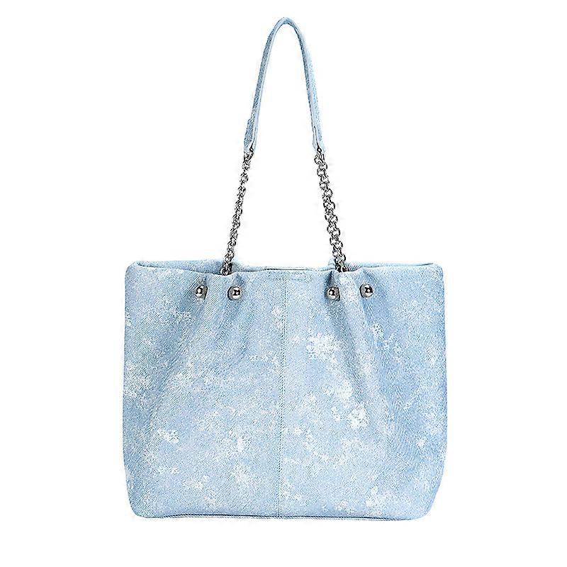 Tote bag, large capacity, denim pattern, chain shoulder bag