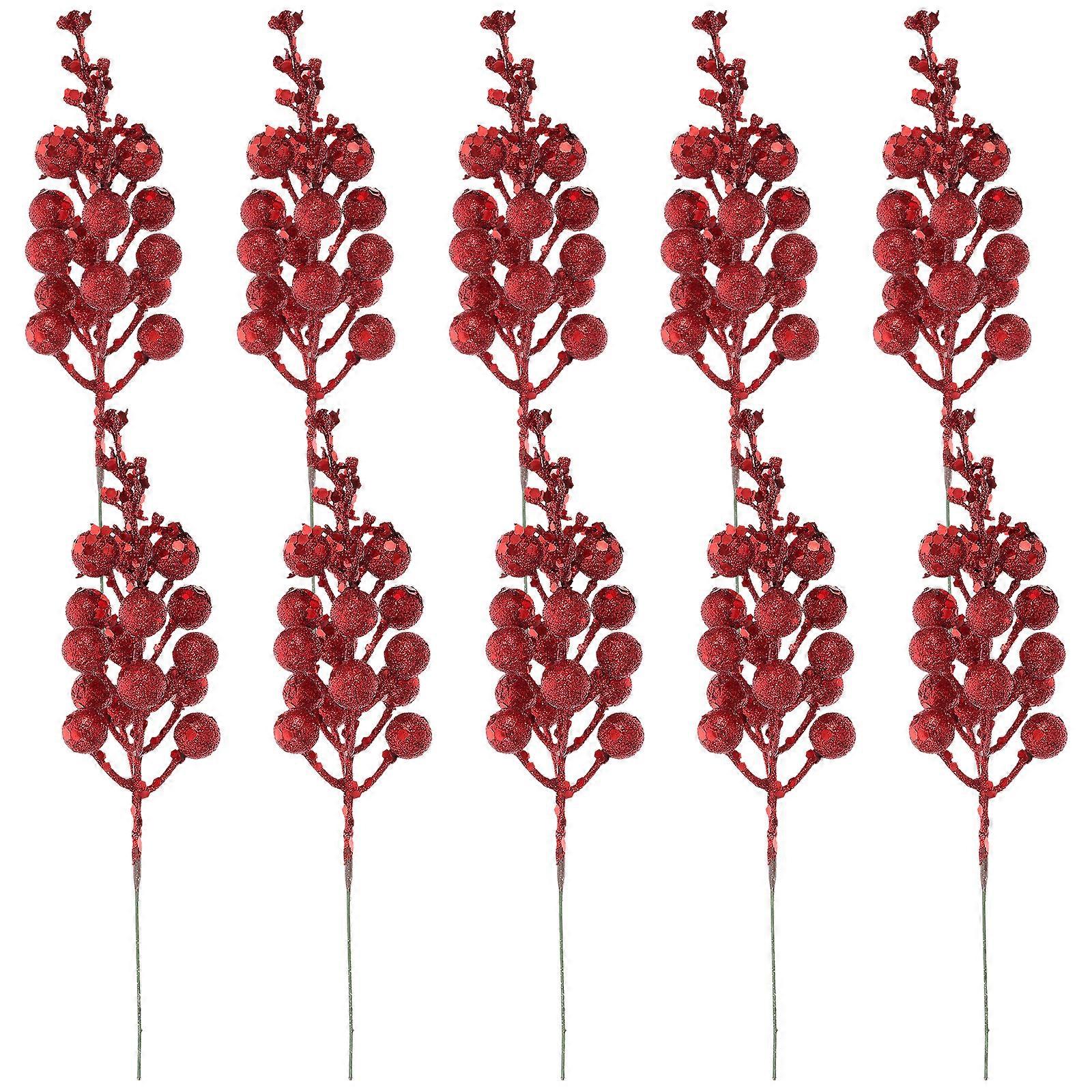 10ks Vianočné bobule stonky Umelé vianočné trsátka Ozdoby na vianočný stromček DIY vianočné stonky