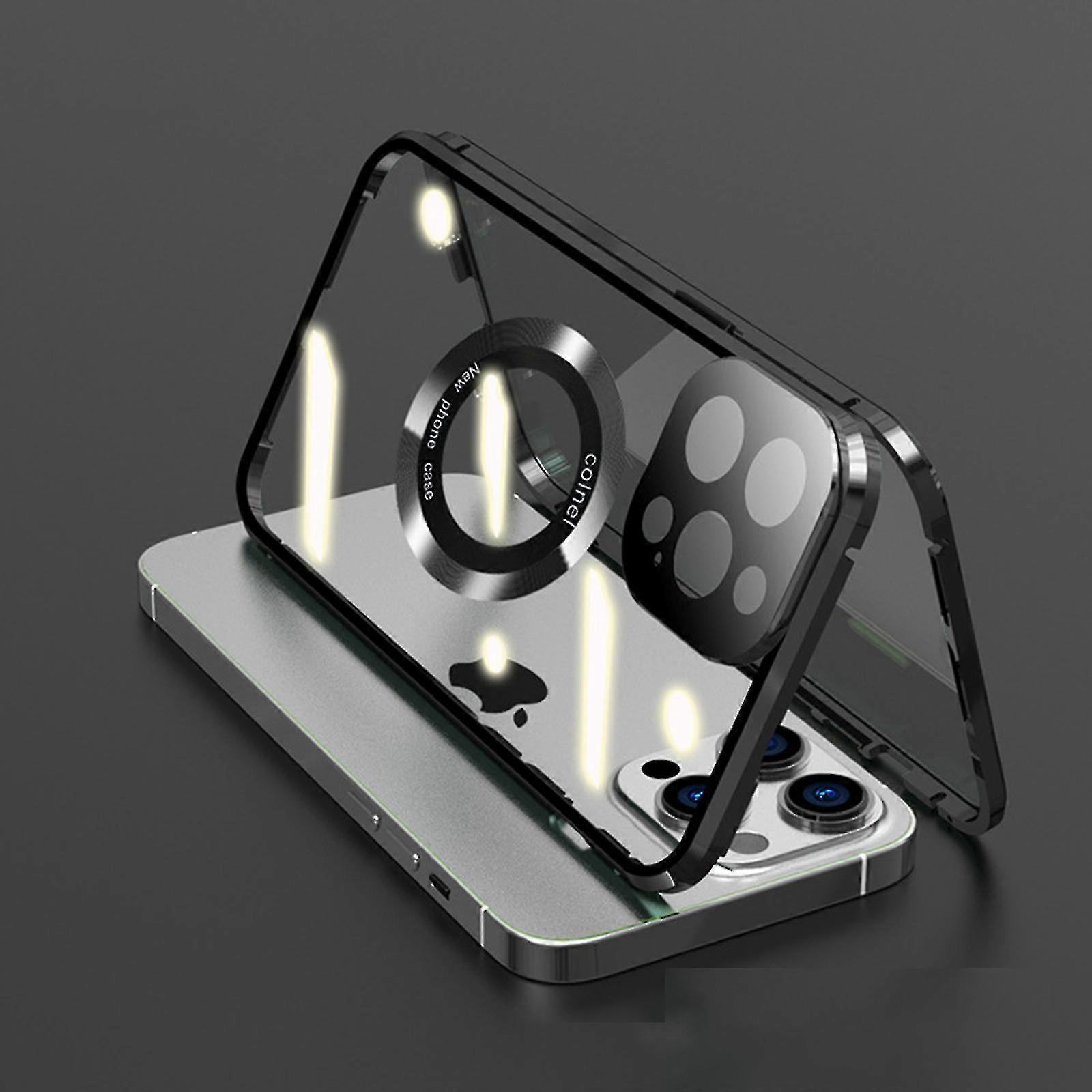 Magnetic Magsafe Case For Iphone 15 Pro Max Hd Double Sided Tempered Glass Protective Case Shockproof Flip Cover With Camera Protector