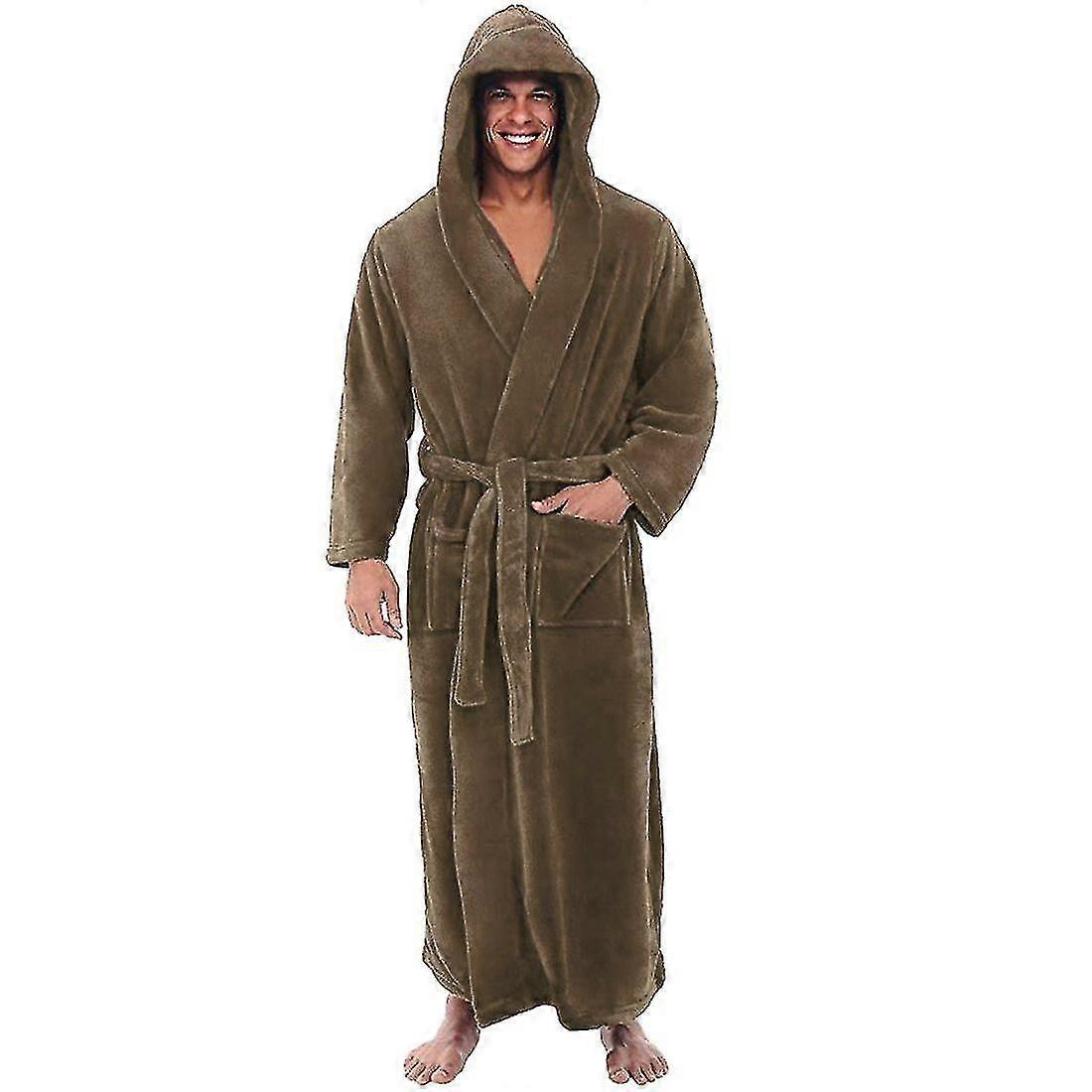 Flanelový samec s kapucí, husté teplé šaty, župan extra dlouhý kimono