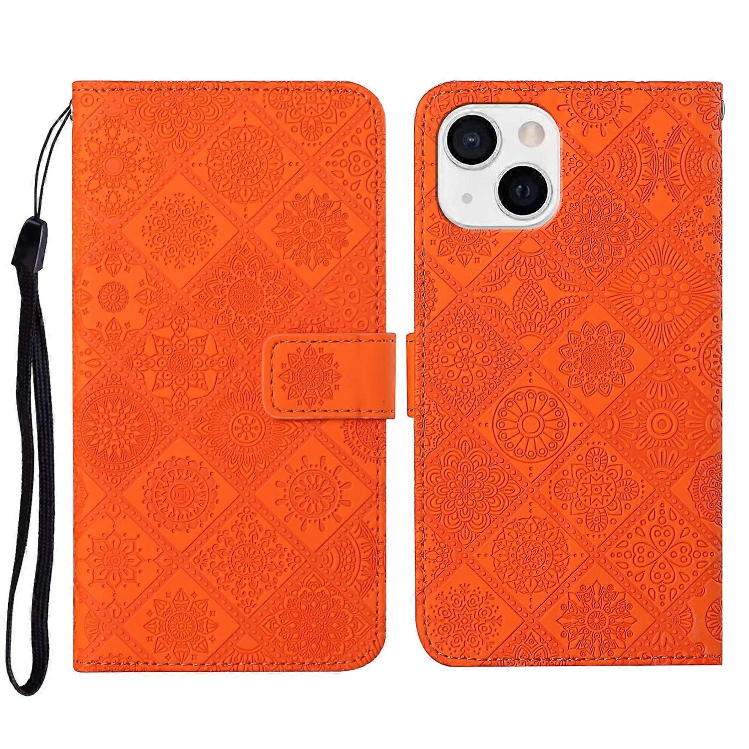 For iPhone 14 Plus Ethnic Style Embossed Pattern Leather Phone Case