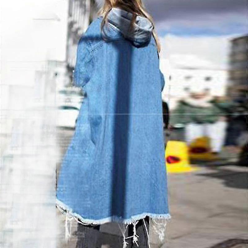Jaquetas jeans largas femininas, manga comprida, com cordão, sobretudos com capuz para outono
